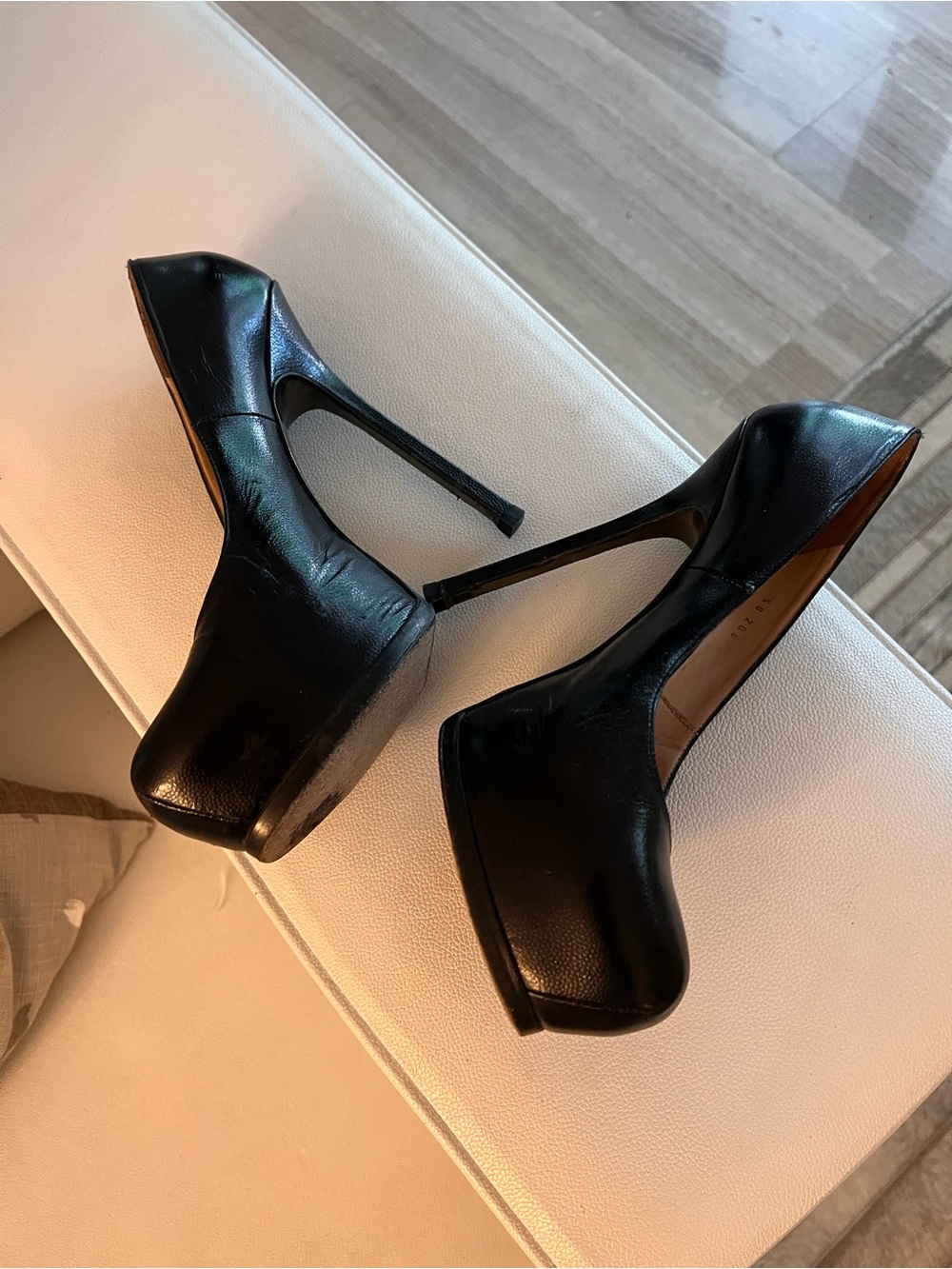 Yves Saint Laurent Black Leather Platform Stiletto Pumps